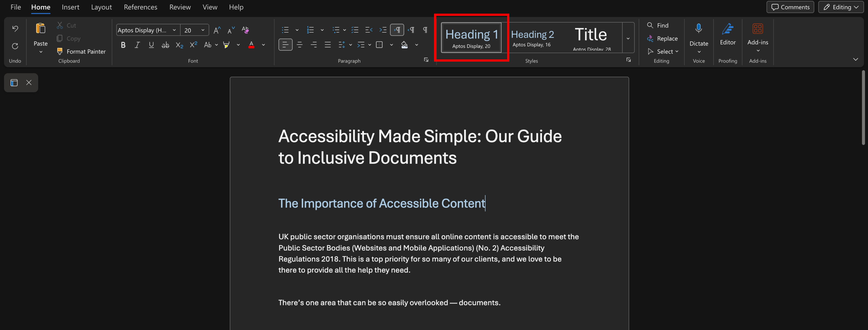 Accessibility headings
